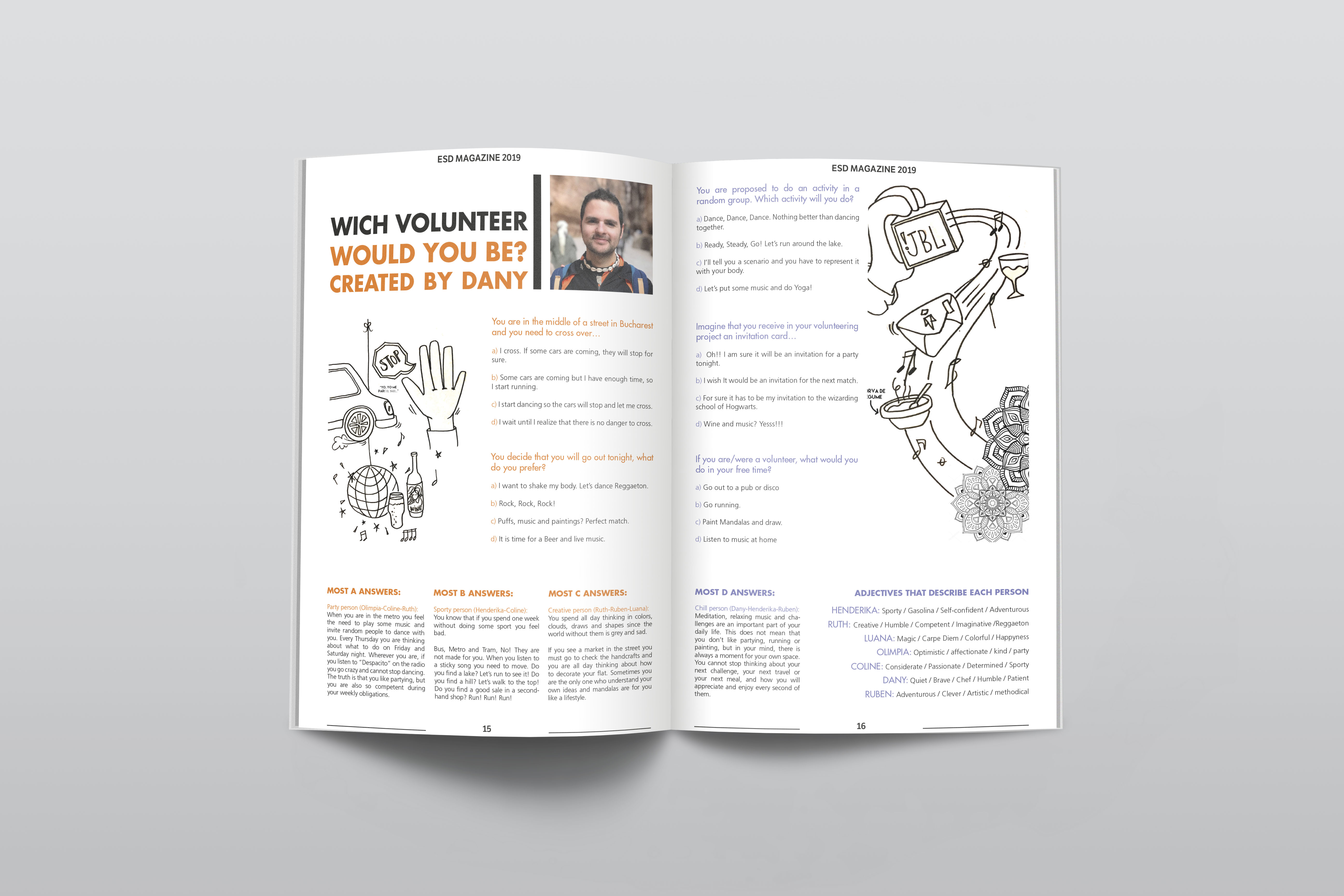 Diseño editorial con mirada social, artículo interno de la ESD Magazine, por Rubén Romo Design durante Voluntariado Europeo en Rumanía